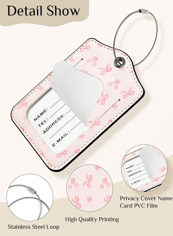 Seorsok 2Pcs Luggage Travel Tags for Suitcases,Pink Bow PU Leather Name Tag with Privacy Cover&ID Label Address Card and Durable Metal Ring Suitable for Men Women Handbags Backpack,Blooming Rose - Image 3